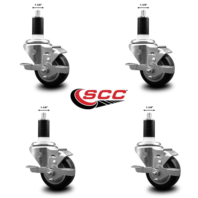 Ensemble de roulettes extensibles pivotantes en polyuréthane noir 3 po / 3/8 po 3 pouces SCC