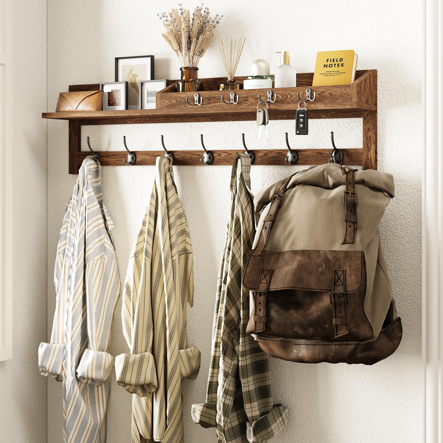 Coat Rack Wall Organizer With Key Hooks Loon Peak® Coat Rack Wall