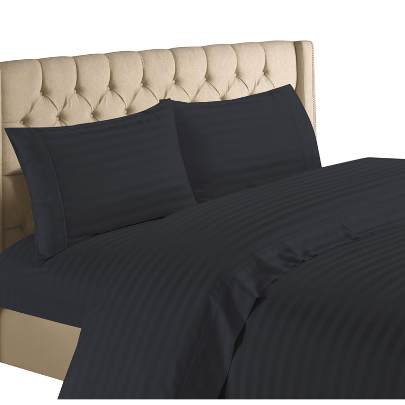 Egyptian Cotton Striped Sheet Set, Black, Twin XL Sheet Set with 1 Pillowcase