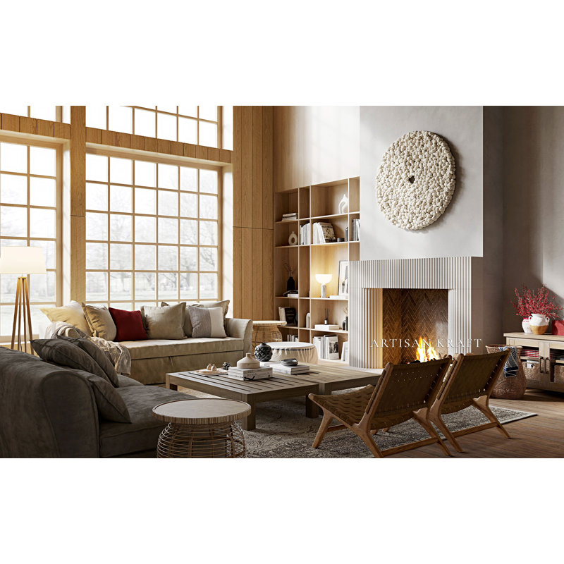 Encadrement de cheminée en pierre Reeded, H 56 po x l 81 po x P 8 po, Beige