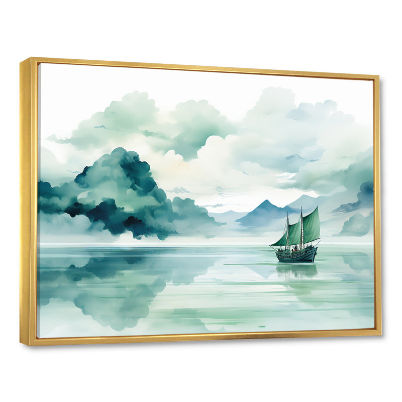 Chine, rivière Yangtze - Art mural chinois, Cadre flottant doré, H 30 po x l 40 po x P 1,5 po
