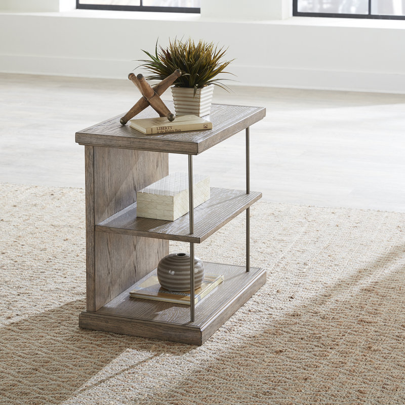 Burnished Beige Rubberwood and Oak End Table with Storage