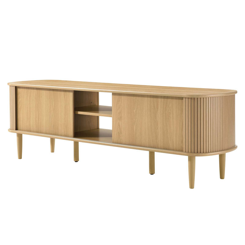 Oak 63" Mid-Century Modern TV Stand with Cabinet