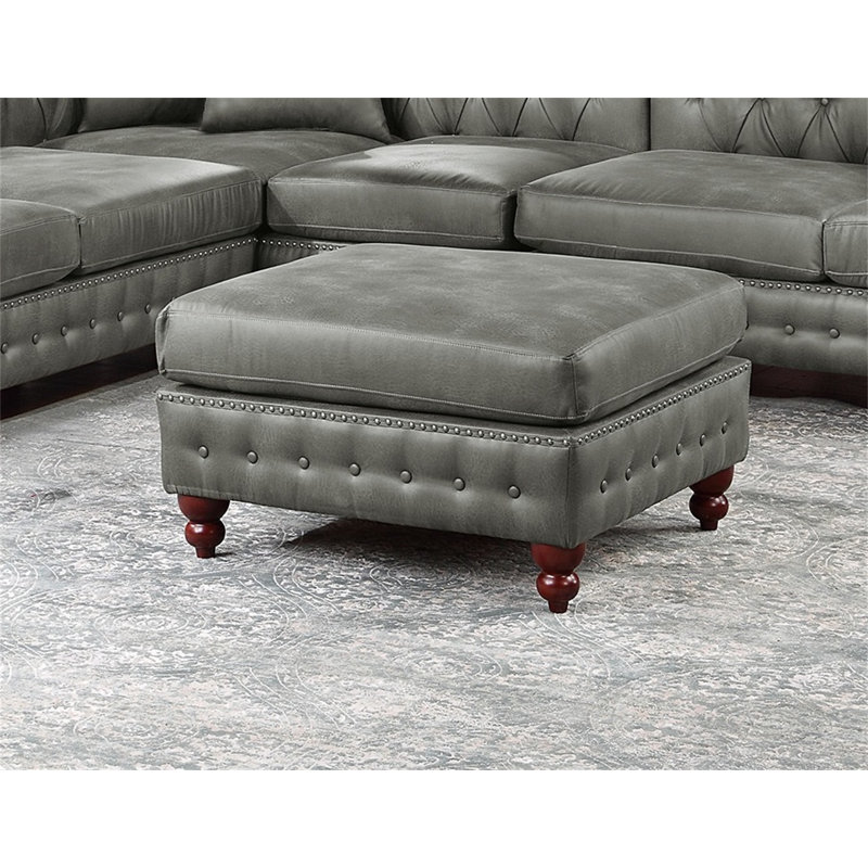 1pièce repose-pieds de cocktail gris ardoise en similicuir respirant capitonné clouté pieds en bois meubles de salon