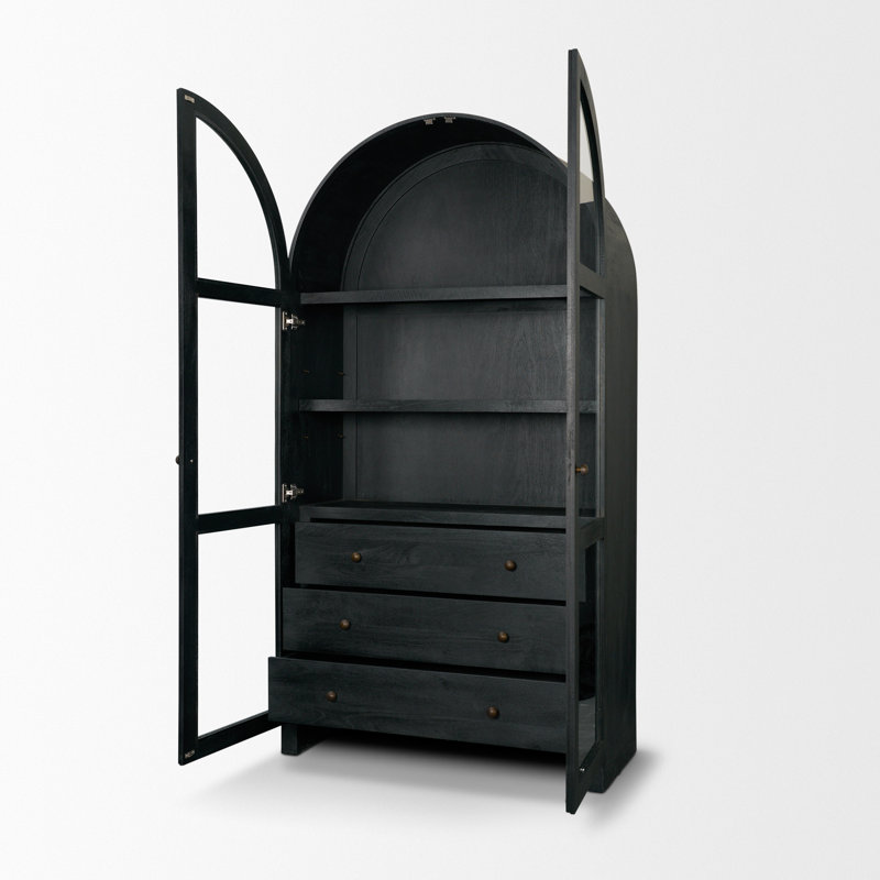 Vitrine en bois massif Stonewall, Noir