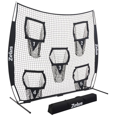 8 x 8ft Black Football Throwing Net, Quarterback Training Equipment with 5 Target Pockets