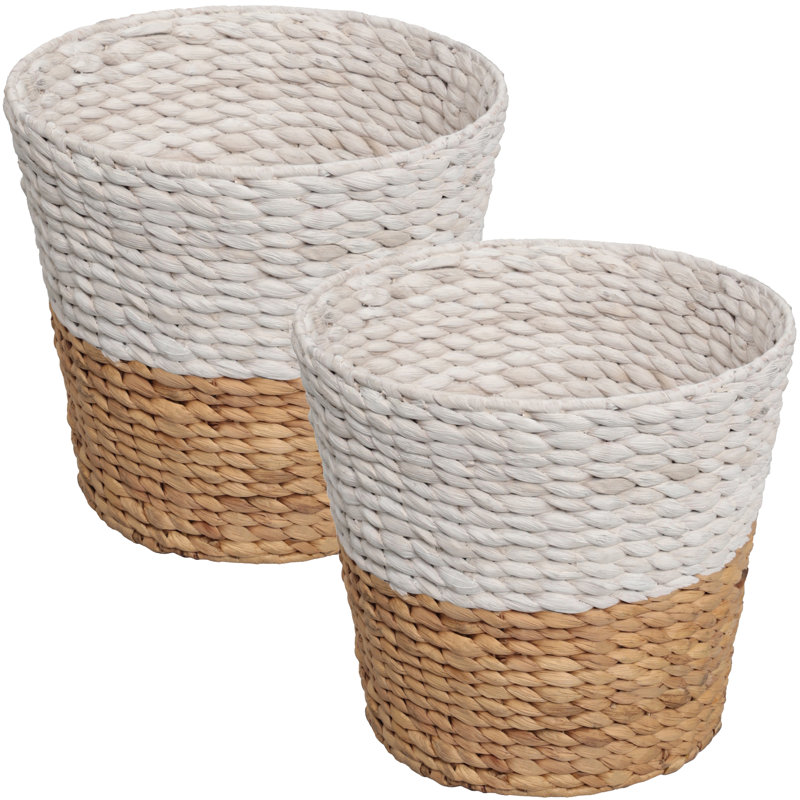 Poubelle ronde en osier Toby, Blanc/naturel