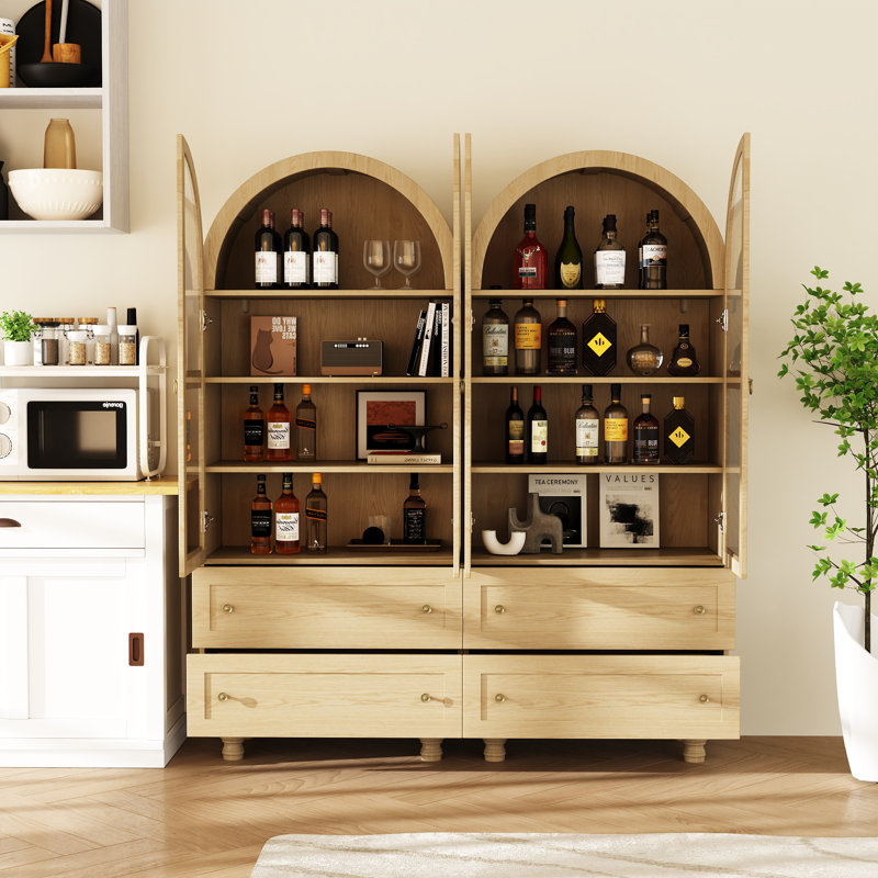 Armoire de rangement pour garde-manger 71 "avec bibliothèques et tablettes ouvertes 71" (ensemble de 3), Naturel