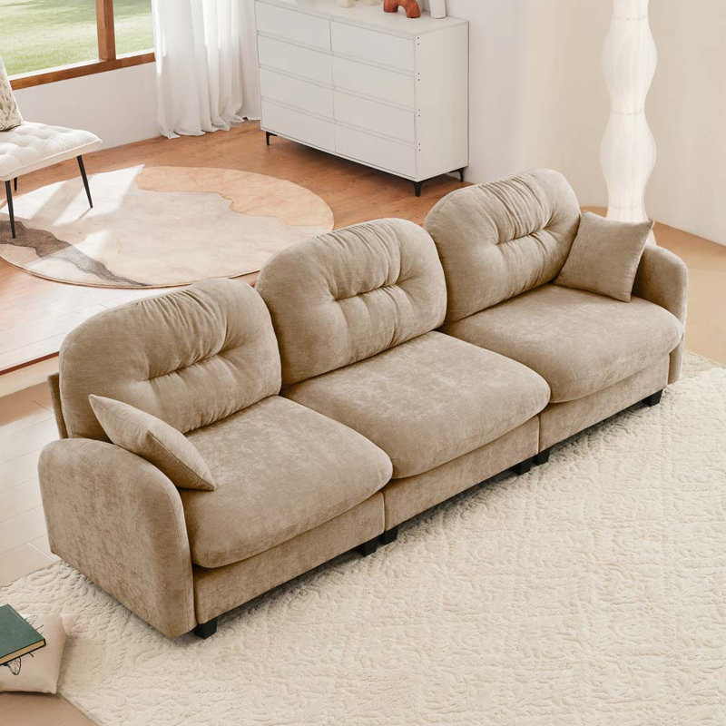 Canapé modulaire en chenille 3 places avec 2 coussins, H 36,6 po x l 107 po x P 34,2 po, 3, Brun