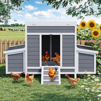 Poulailler en bois de 54 pouces avec 2 boîtes de nidification, grand poulailler avec toit imperméable et plateau coulissant, pour 4 à 6 poulets, cage à poulets pour la ferme, cour arrière