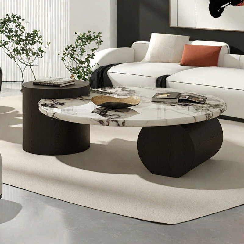 Marble Coffee Table with Unique Design, 13.77" H x 39.37" L x 35.43" W