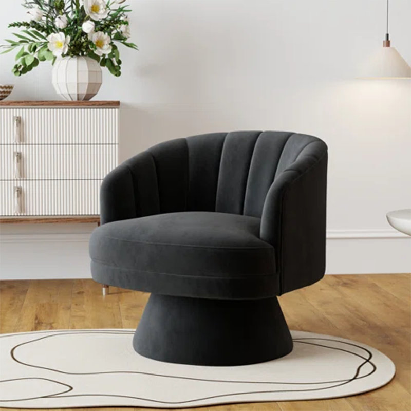 Fauteuil demi-tonneau pivotant en velours Murrow, Noir
