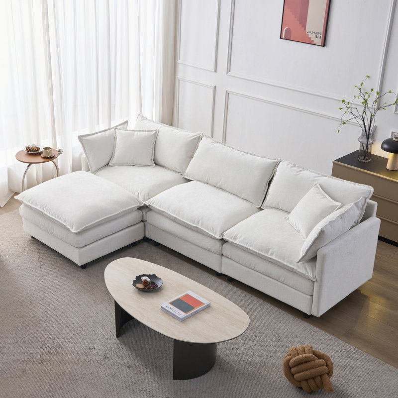 Modular 3 Seater with Ottoman, Beige
