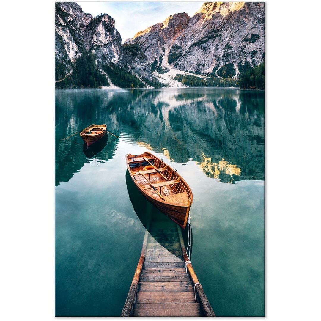 Leinwandbild Boats in Dolomites