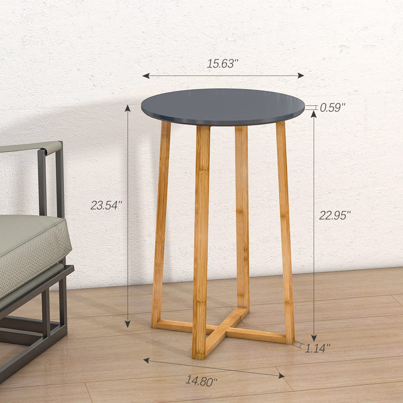 Table d'appoint pour table de bout de salon - pour canapé et table de chevet ronde avec pieds robustes en bambou, Noir