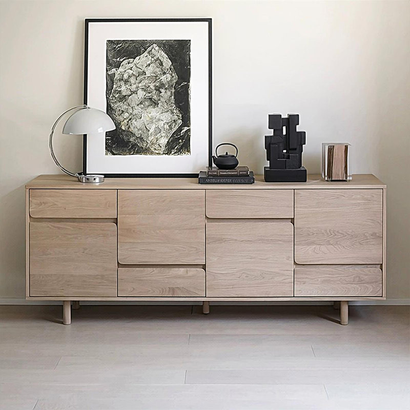 Modern Beige Solid Wood Sideboard, 31.5" H x 70.87" W x 17.72" D