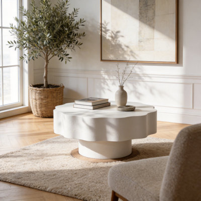 Table basse contemporaine à bord ondulé avec design festonné pour les espaces de vie modernes