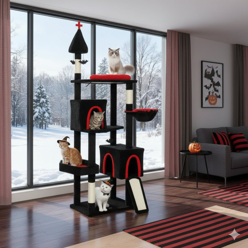78-Inch Cat Tree Featuring Unique Coffin-Style Bed