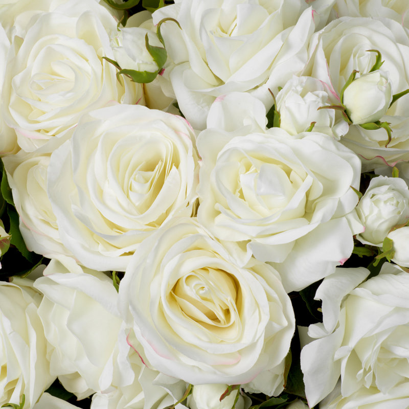 Bouquet Of Roses Two Tone White Real Touch 72 Pcs/2 Varieties