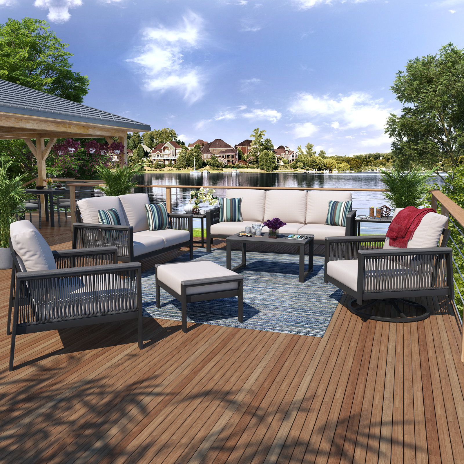 Townsend Patio Seating Group, Canvas White/Rope Gray
