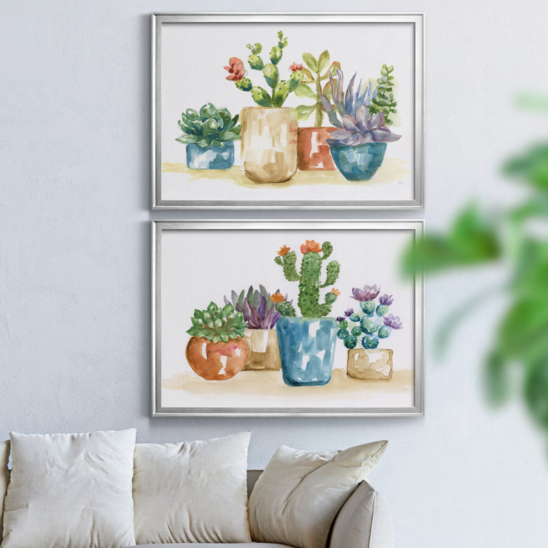Summer Succulents I, toile encadrée de qualité supérieure - prête à être accrochée, H 18,5 po x l 49 po x P 1,5 po, Argent