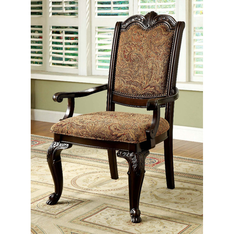 Ensemble de 2 chaises avec accoudoirs en bois massif rembourrées en tissu et rembourrées