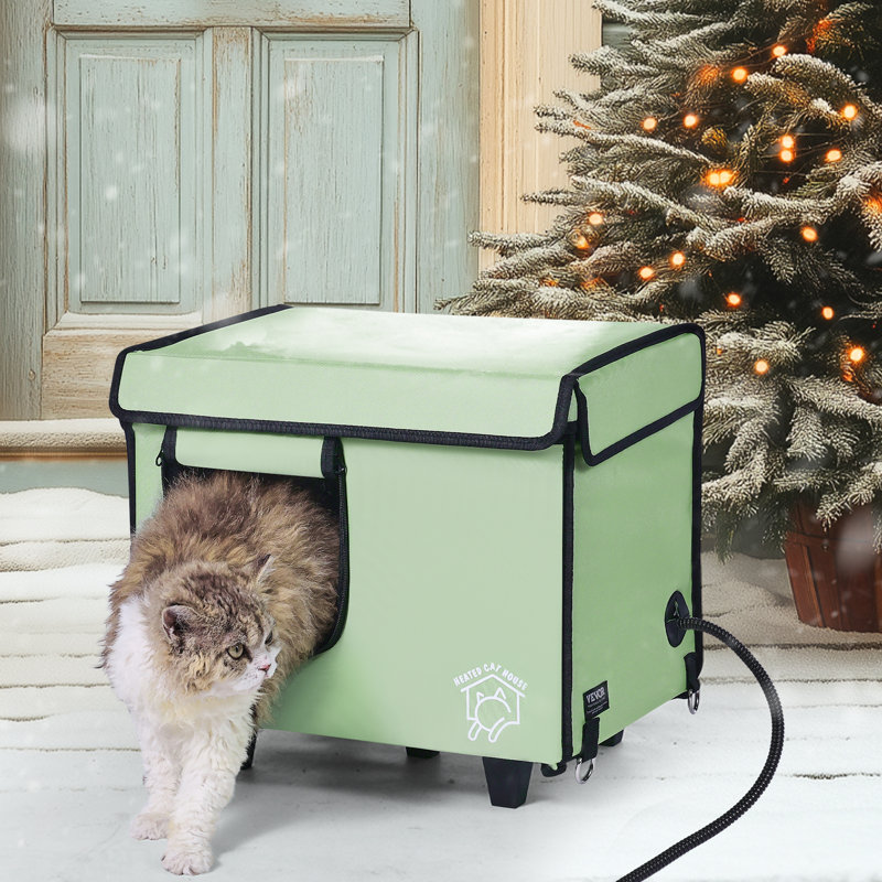 Abri pour chat surélevé et chauffé pour chat avec coussin chauffant vert (s)