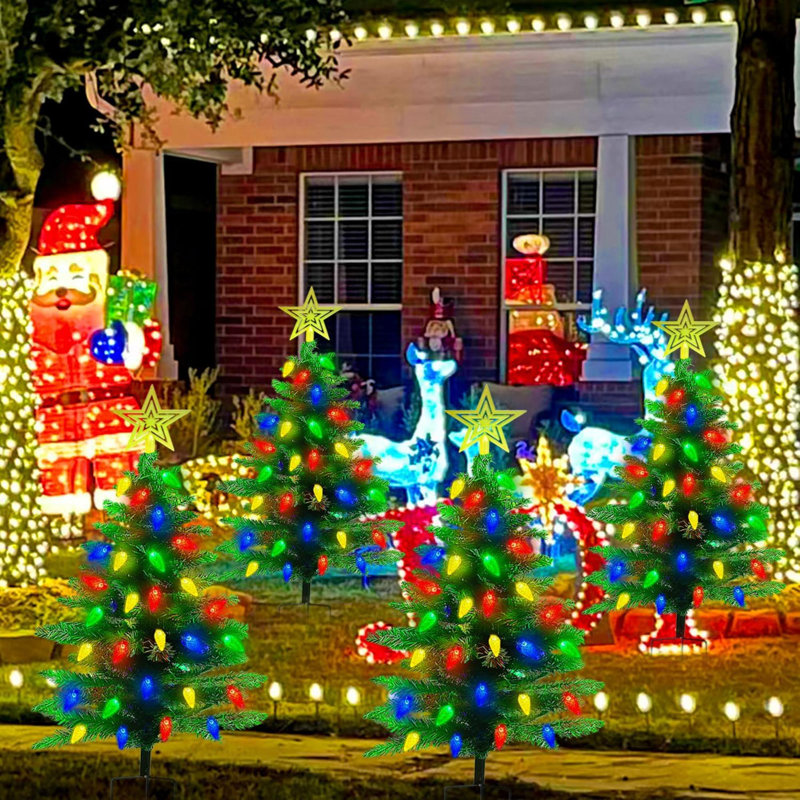 Ensemble de 2 décorations de Noël pour sapin de Noël d'extérieur, 8 lumières de sapin de Noël solaires avec 100 lumières DEL de Noël pour l'extérieur