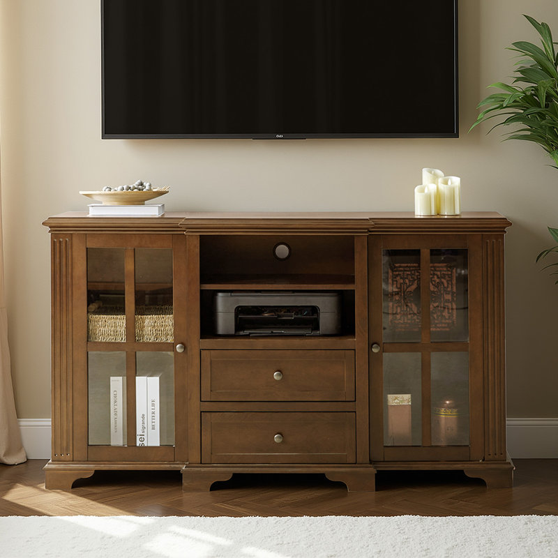 Aillie 60" W TV Stand for TVs up to 65" with Glass Doors, Walnut
