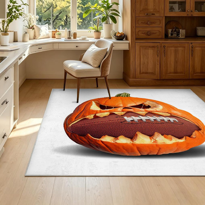 Tapis d'intérieur blanc lavable à la machine citrouille-lanterne, Rectangle 55" x 79"