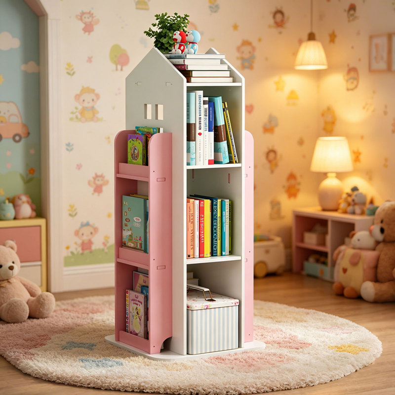 Bibliothèque à 360 °, bibliothèque sur pied, Pink/White
