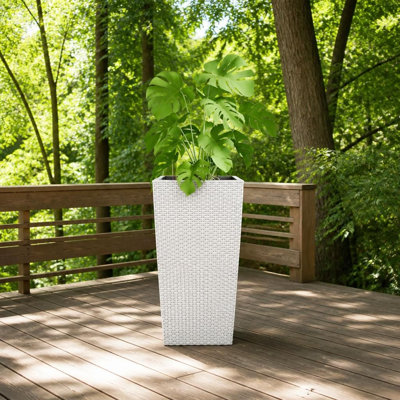 Grande jardinière de 30 pouces de hauteur avec système d'auto-arrosage, trous de drainage et plateaux intérieurs amovibles, contenant de plantes d'intérieur et d'extérieur avec moniteur de niveau d'eau et seau intérieur séparé, convient au jardin, au patio, au porche