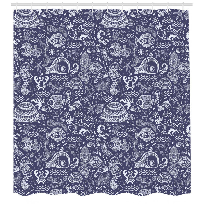 Ensemble de rideau de douche en mer sous l’ensemble + crochets, H 70 po x l 69 po
