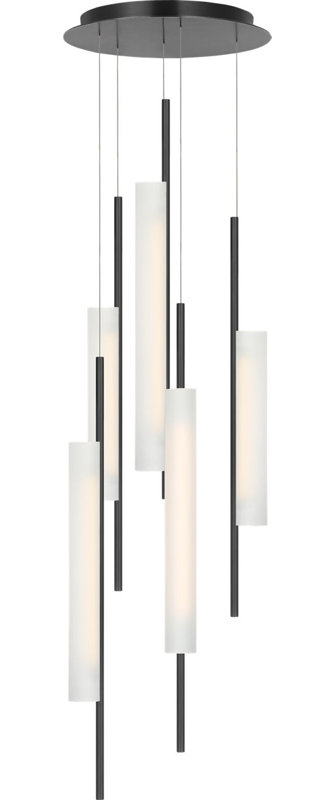 Windchime Chandelier with Soft Etched Glass, Bronze, 5 Lights, 39" H x 17.25" W x 17.25" D
