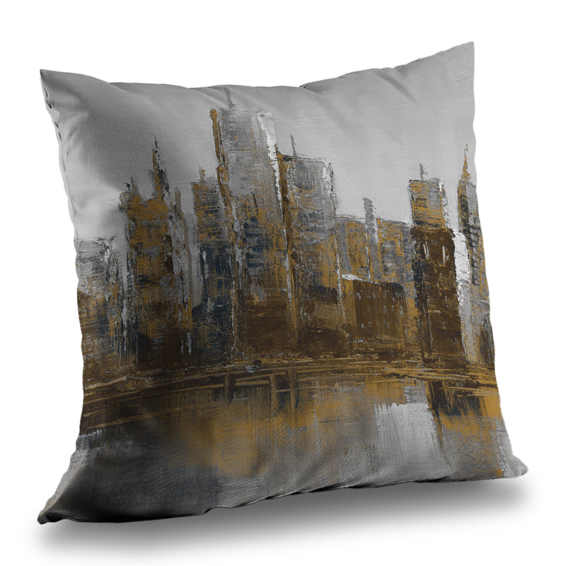 Gray and Yellow Cityscape - Contemporary – Throw Pillow Cover Only, Double-Sided Print, Insert Not Included