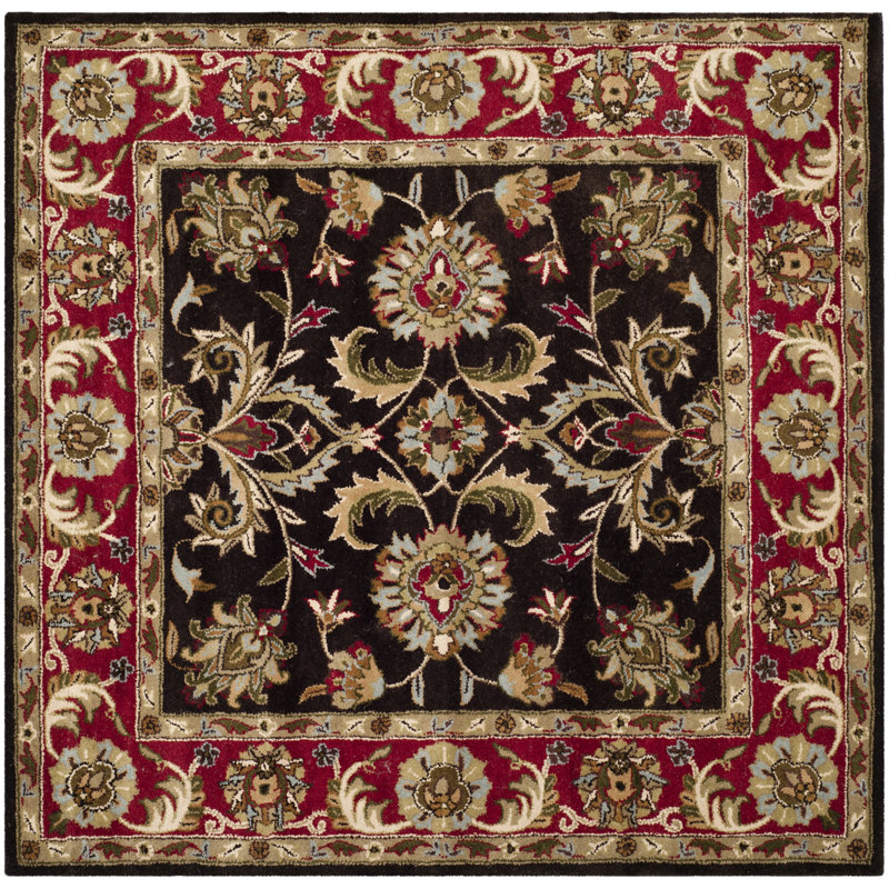 Cranmore Oriental Handmade Tufted Wool Green / Red Area Rug, Square 8'