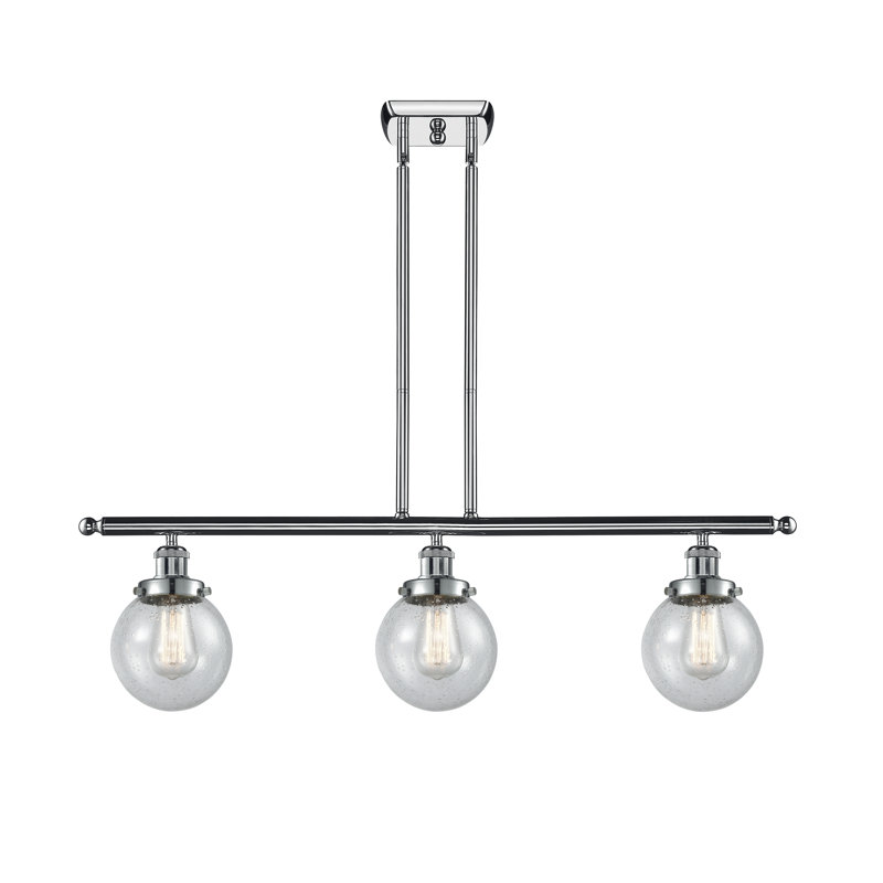Luminaire suspendu linéaire à 3 lumières pour îlot de cuisine Chippewa, Granuleux, DEL, Chrome poli