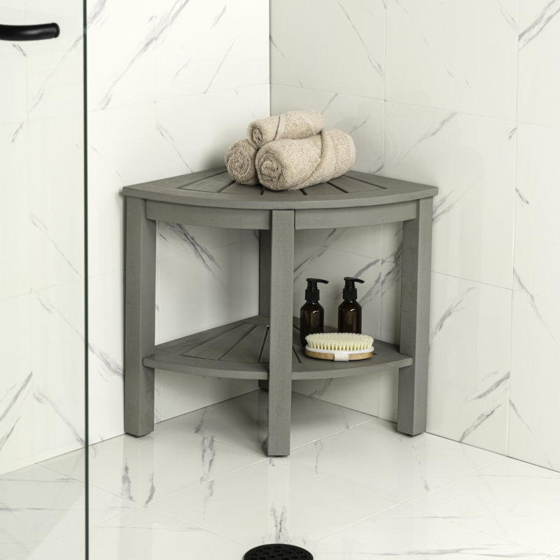 Tabouret de coin de douche en bois d'acacia gris 18 po Maris, Gris