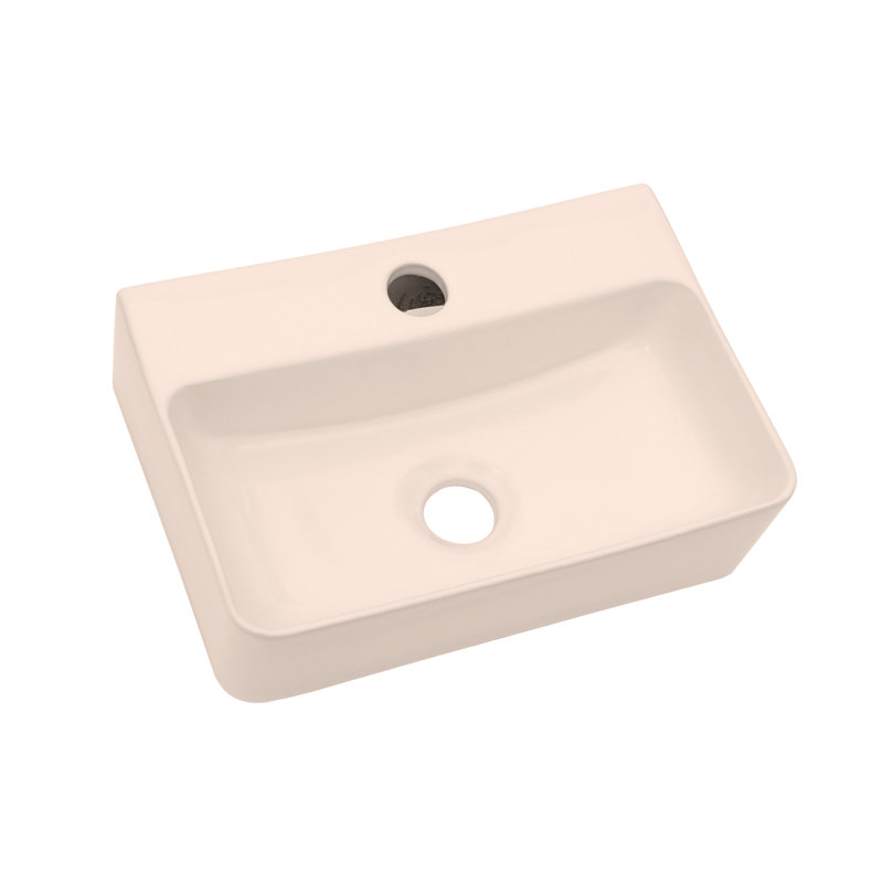 14.5x10 Inch White Ceramic Rectangle Wall Mount Bathroom Sink with Single Faucet Hole