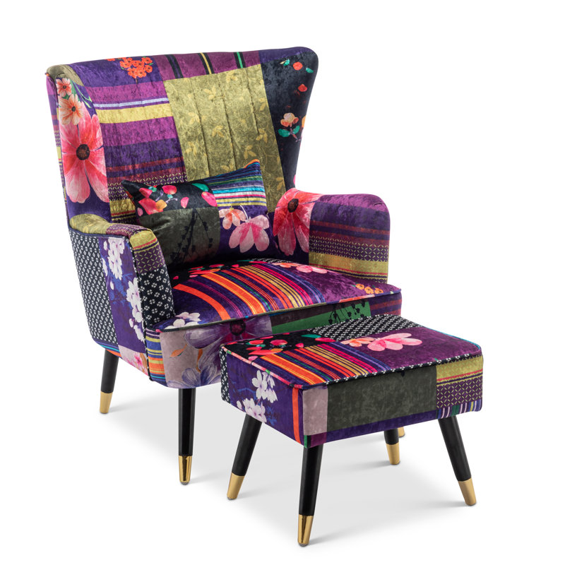 Upholstered Accent Chair with Footstool, Multicoloured