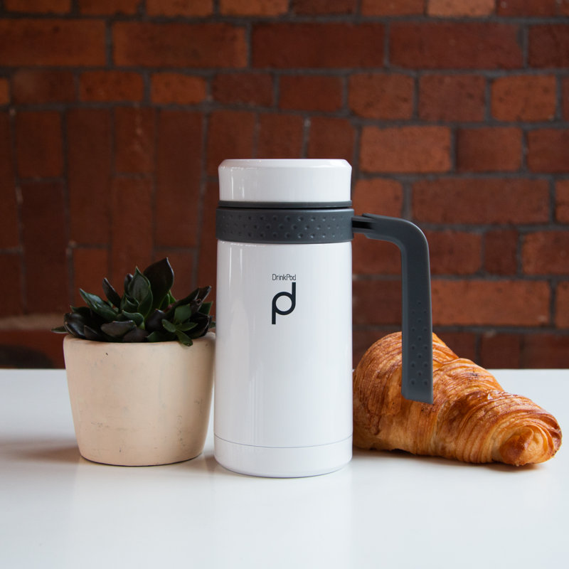 Grunwerg Drink Pod Stainless Steel Travel Mug, White