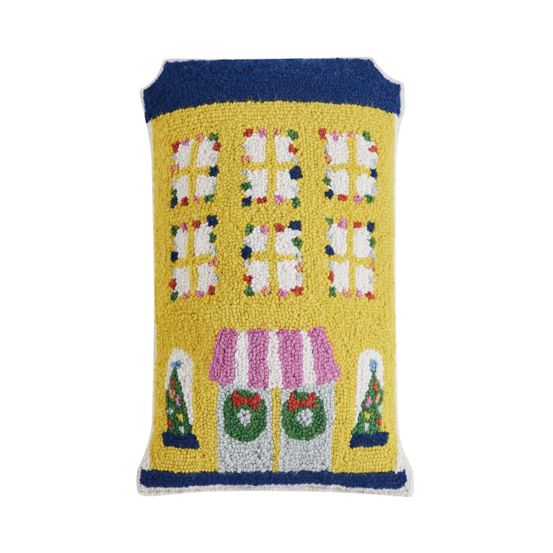 Yellow House Shaped Wool Hook Pillow, Yellow House