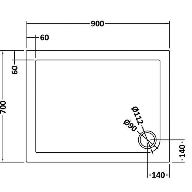 Standard Shower Tray - Slate Grey, Corner, 40mm H x 700mm W x 900mm D