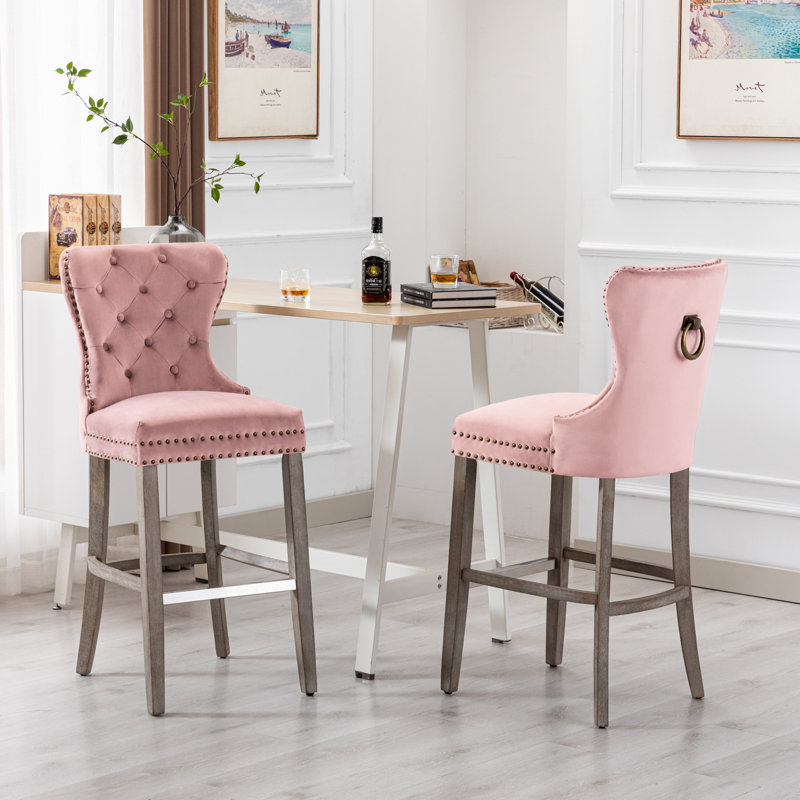 Tabouret de bar et de comptoir Kirsten, Tabouret de bar (siège d'une hauteur de 29 po), Gris antique, Rose