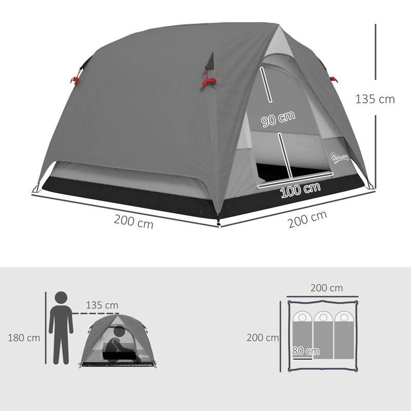 3 Person Tent, Dark Grey/Light Grey/White