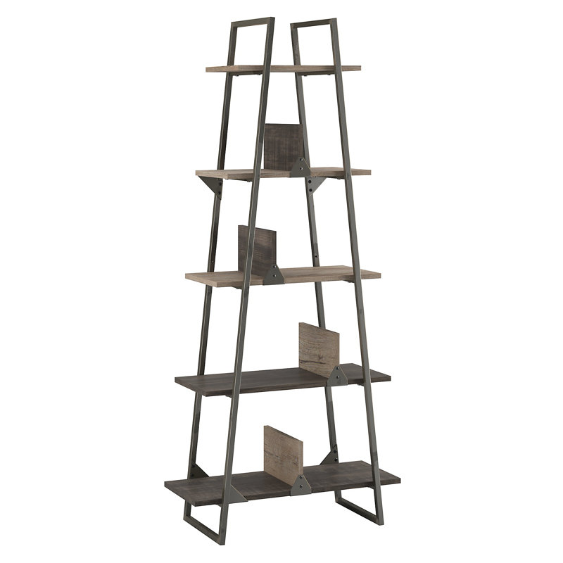 Étagère à livres Claryce, Gris rustique / bois brûlé