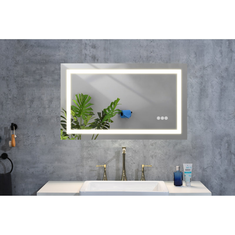Grand miroir de salle de bain à DEL à intensité variable 36 po x 28 po - brouillard, 3 couleurs, mémoire, fixation murale pour le maquillage et la préparation de soins de la peau