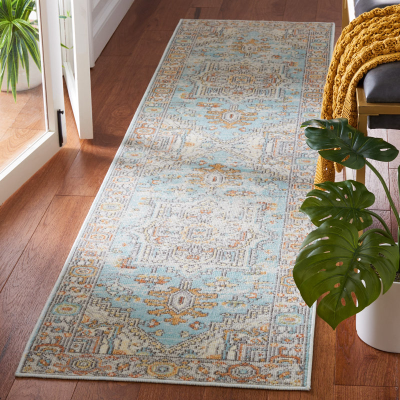 Fetterman Oriental Aqua/Orange Area Rug, Runner 2' x 8'