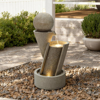 Lighted Patio Fountain, Resin Tiered Design for Backyard, Porch, or Landscape