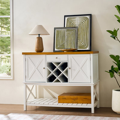 Console de bar multifonctionnelle avec tiroir, armoire, support à vin et tablette de rangement pour divers espaces de vie